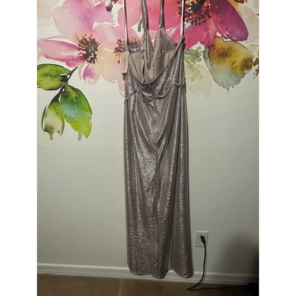 Metallic Halter Cowl Neck Sheath with Slit - Size 18 - Plus Size - Rose Gold - Picture 8 of 9